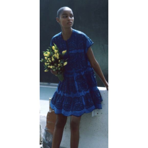 Zara Womens NWT Embroidered Short Dress Tunic Cobalt Blue XL Bloggers Fave BOHO - Picture 6 of 14